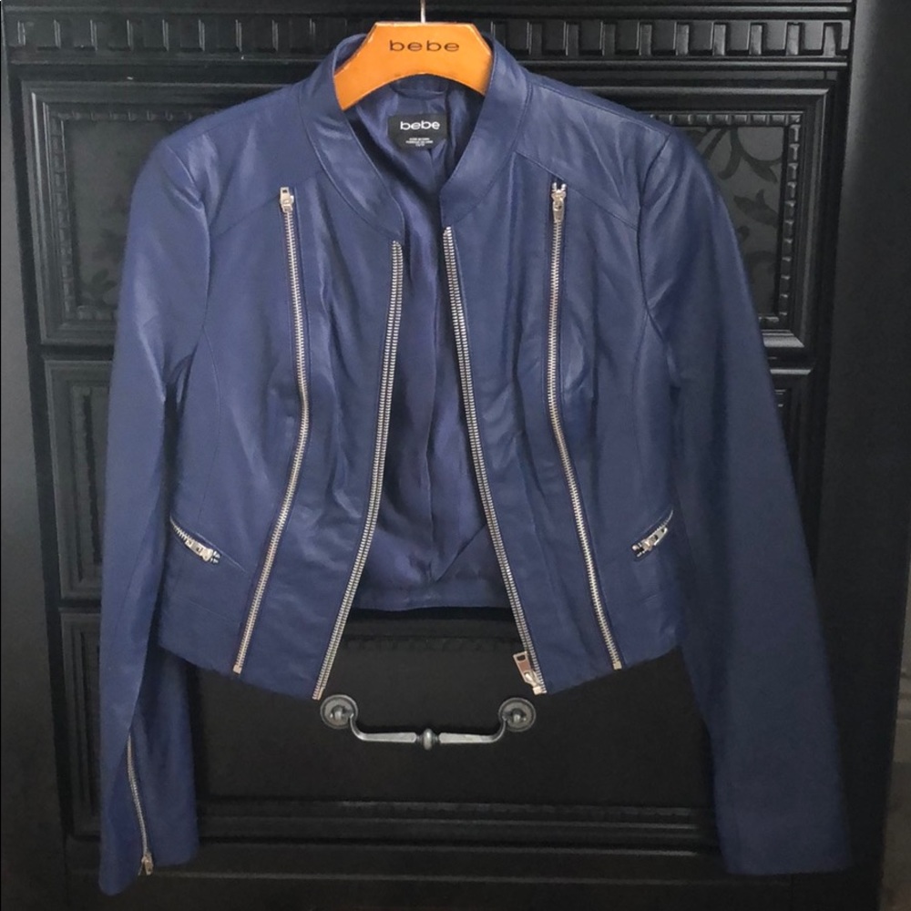 BEBE Blue Leather Jacket XS